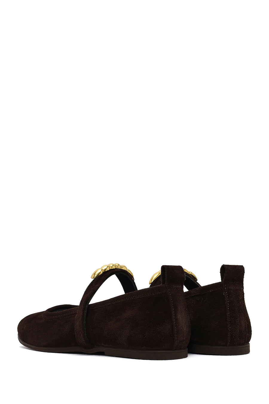 Women's Brown Buckled Suede Leather Ballet Flat
