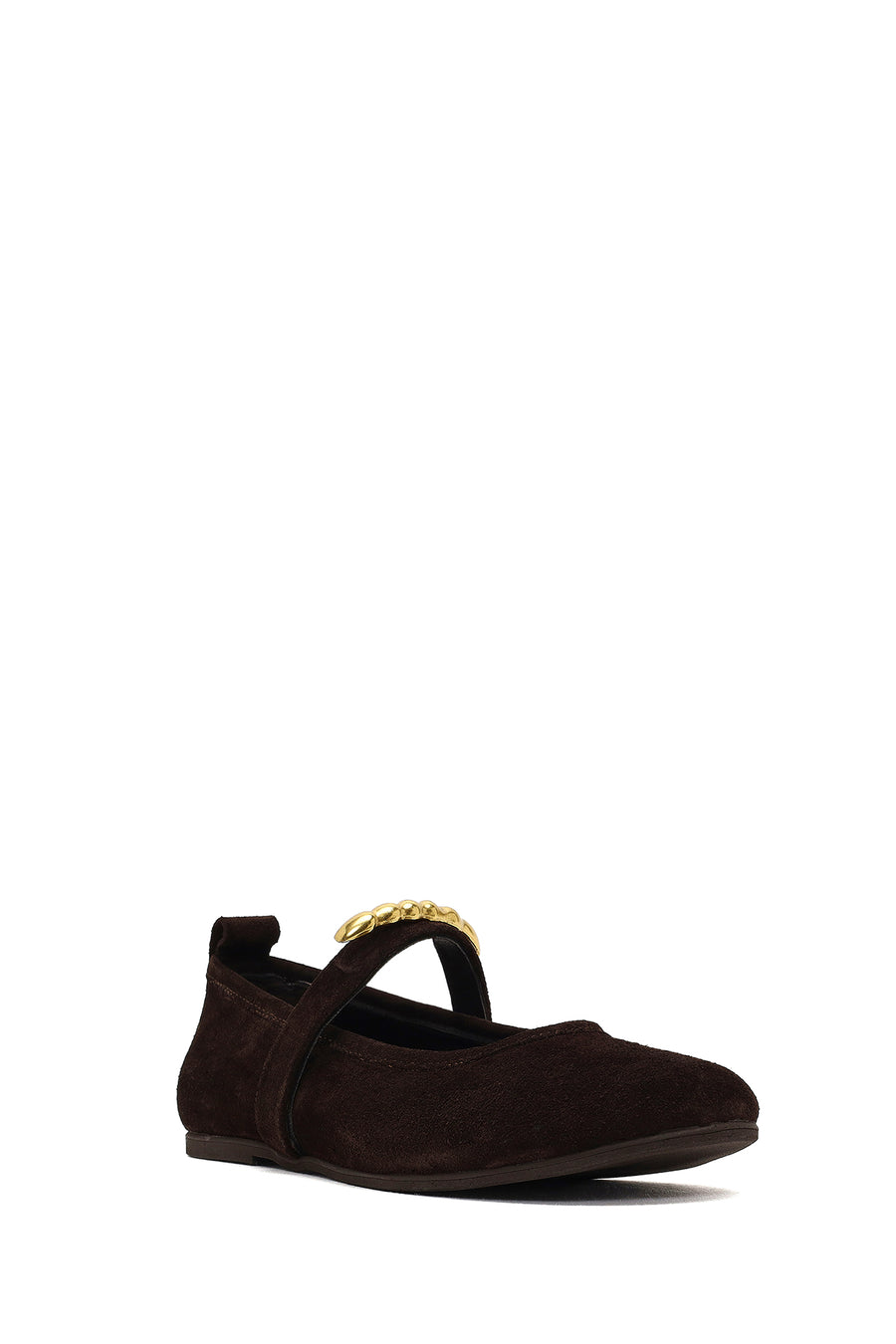 Women's Brown Buckled Suede Leather Ballet Flat