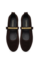 Women's Brown Buckled Suede Leather Ballet Flat | Derimod