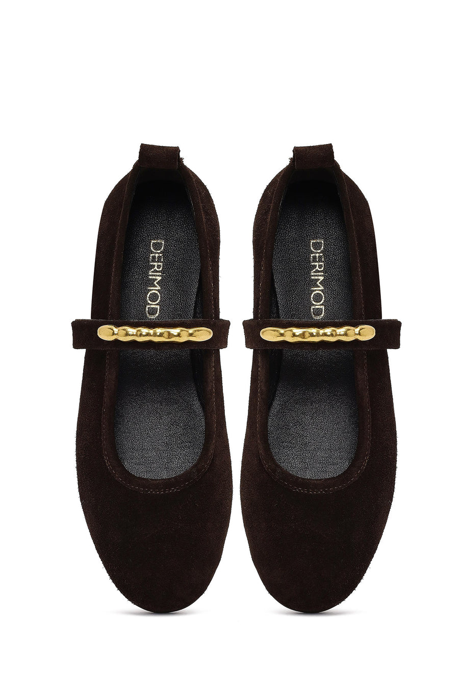 Women's Brown Buckled Suede Leather Ballet Flat