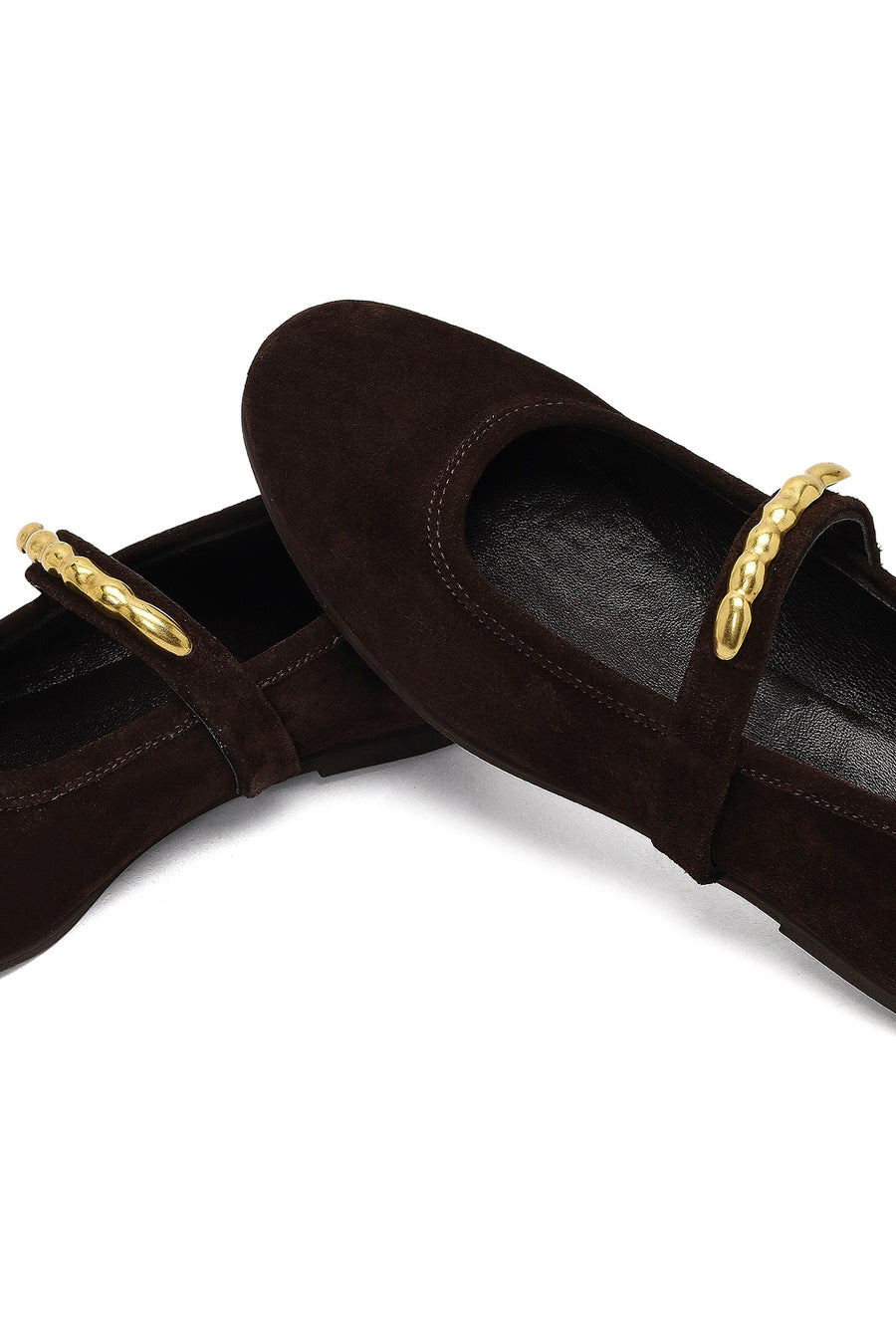 Women's Brown Buckled Suede Leather Ballet Flat