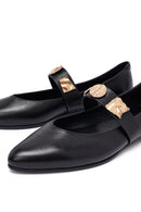 Kadın Siyah Tokalı Deri Babet | Derimod