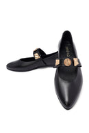 Kadın Siyah Tokalı Deri Babet | Derimod