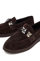 Kadın Kahverengi Tokalı Süet Deri Loafer | Derimod