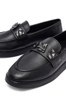 Woman Black Buckle Leather Loafer | Derimod