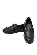 Woman Black Buckle Leather Loafer | Derimod