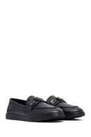 Woman Black Buckle Leather Loafer | Derimod