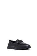 Woman Black Buckle Leather Loafer | Derimod