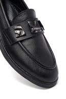 Woman Black Buckle Leather Loafer | Derimod