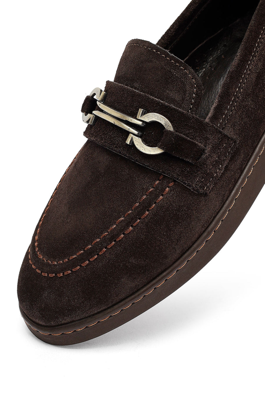 Woman Brown Buckled Suede Leather Loafer