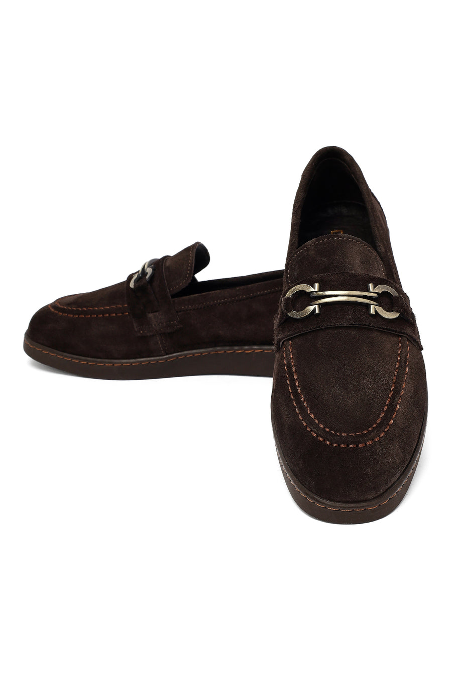 Woman Brown Buckled Suede Leather Loafer