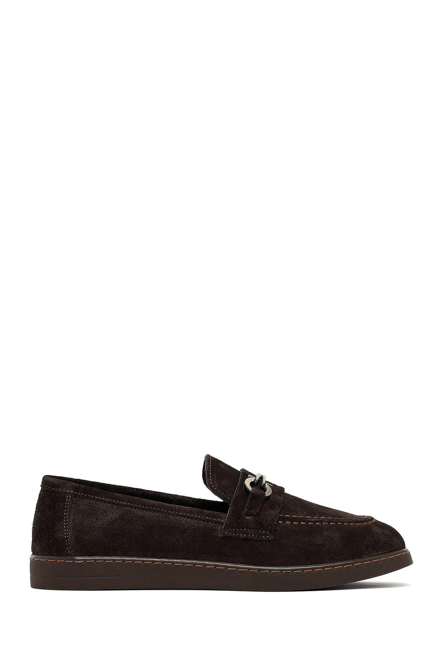 Woman Brown Buckled Suede Leather Loafer 25AFD204310 | Derimod