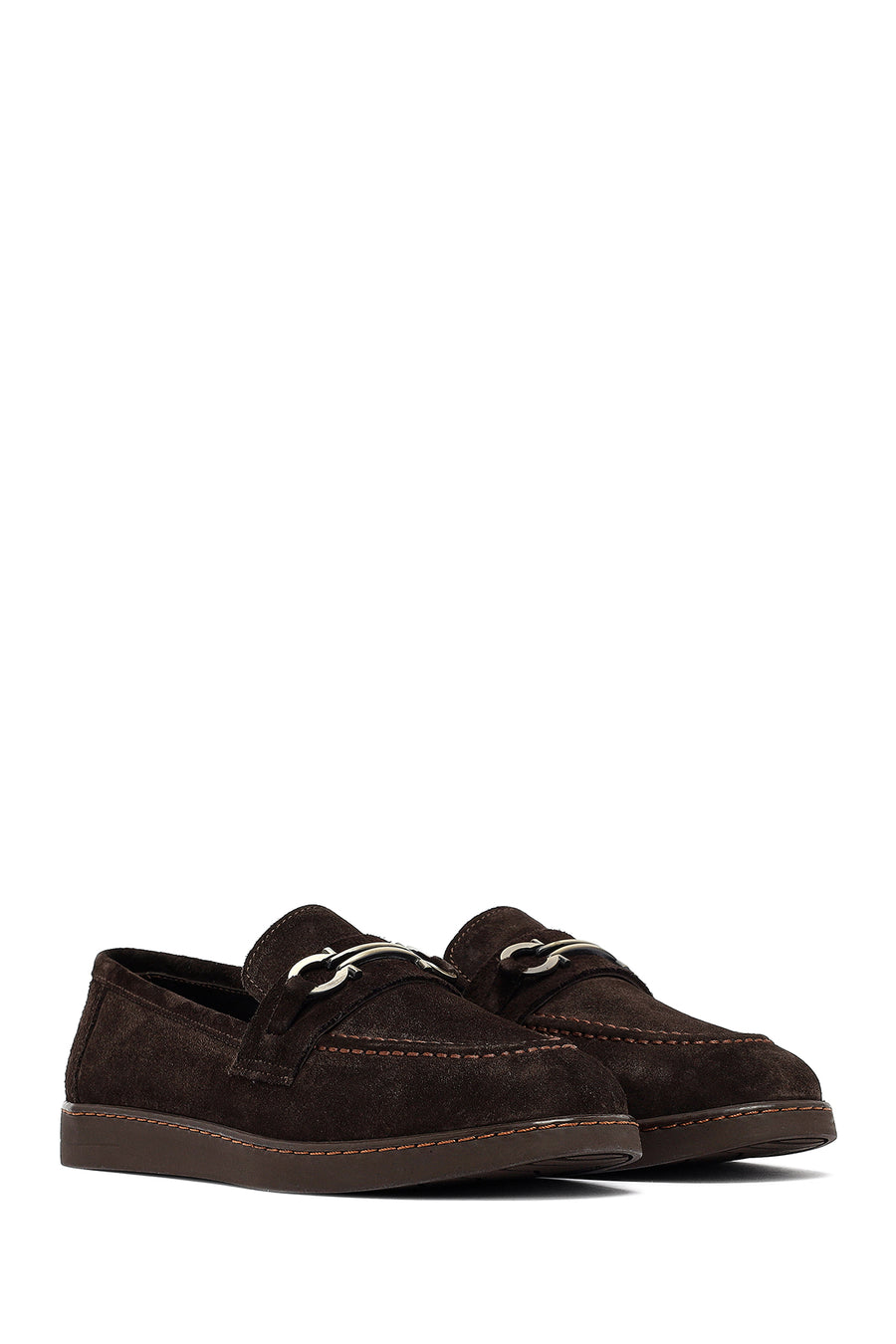 Woman Brown Buckled Suede Leather Loafer