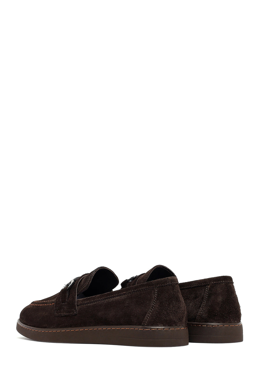 Woman Brown Buckled Suede Leather Loafer