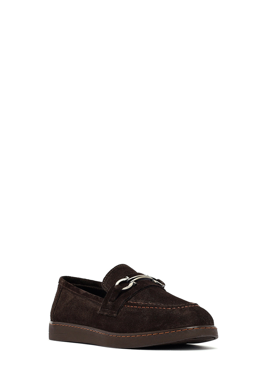 Woman Brown Buckled Suede Leather Loafer