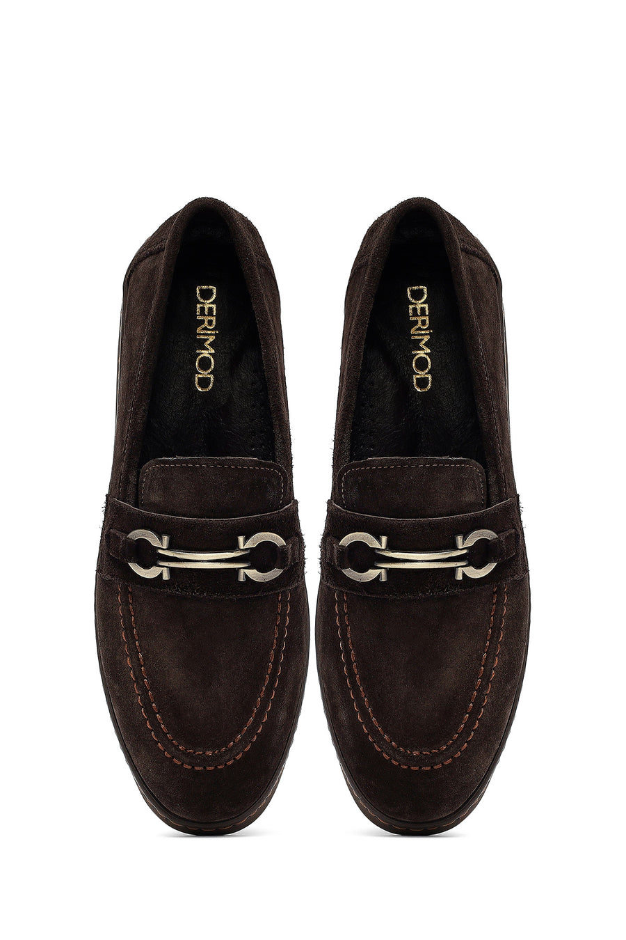Woman Brown Buckled Suede Leather Loafer