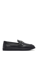 Woman Black Buckle Leather Loafer | Derimod
