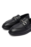 Woman Black Buckle Leather Loafer | Derimod