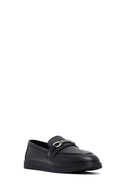 Woman Black Buckle Leather Loafer | Derimod
