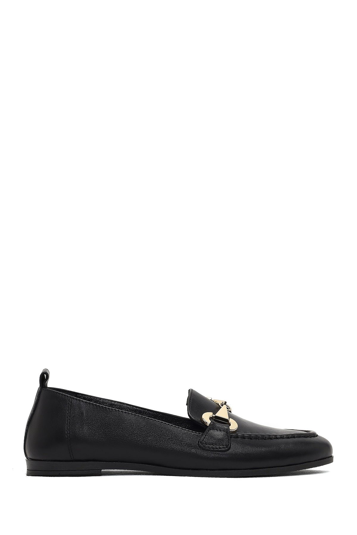 Women's Black Buckled Leather Loafer 25AFD204418 | Derimod
