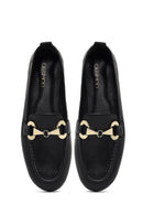 Women's Black Buckled Leather Loafer | Derimod