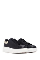 Woman Black Lace-Up Thick Sole Leather Sneakers | Derimod