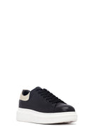 Woman Black Lace-Up Thick Sole Leather Sneakers | Derimod