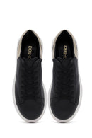 Woman Black Lace-Up Thick Sole Leather Sneakers | Derimod