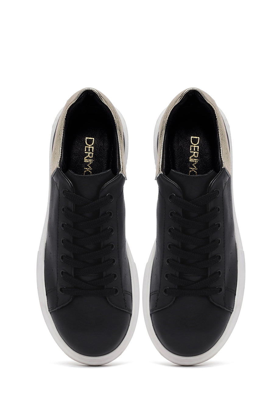 Kadın Siyah Bağcıklı Kalın Tabanlı Deri Sneaker