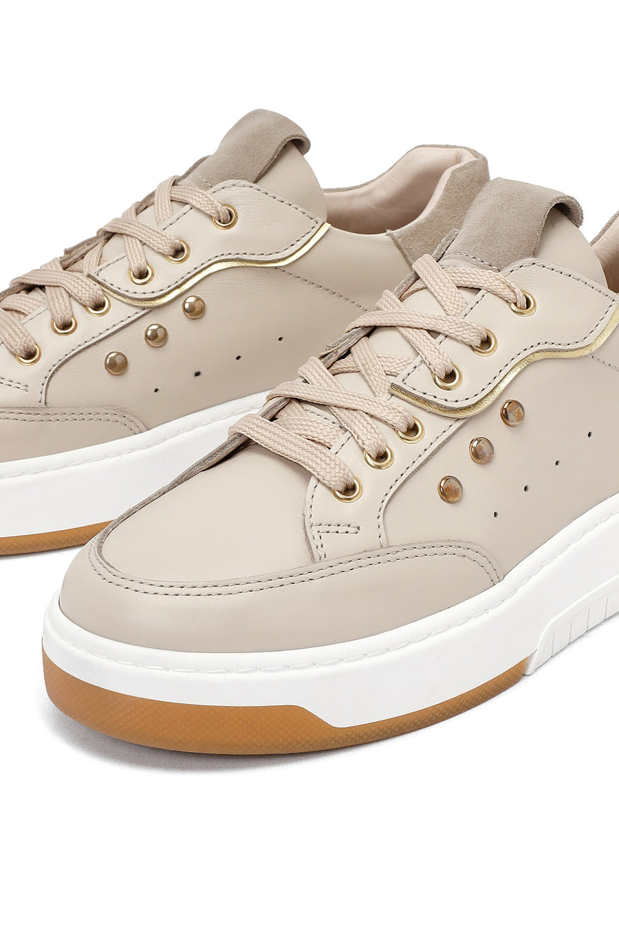 Kadın Bej Bağcıklı Kalın Tabanlı Deri Sneaker