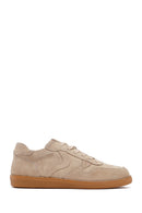 Woman Camel Laced Suede Leather Sneakers | Derimod