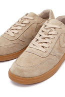 Woman Camel Laced Suede Leather Sneakers | Derimod