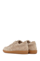 Woman Camel Laced Suede Leather Sneakers | Derimod