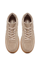 Woman Camel Laced Suede Leather Sneakers | Derimod
