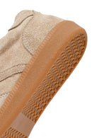 Woman Camel Laced Suede Leather Sneakers | Derimod