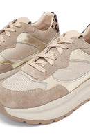 Kadın Bej Bağcıklı Kalın Tabanlı Deri Sneaker | Derimod