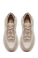 Kadın Bej Bağcıklı Kalın Tabanlı Deri Sneaker | Derimod