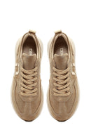 Kadın Bej Bağcıklı Kalın Tabanlı Süet Deri Sneaker | Derimod