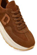 Kadın Taba Bağcıklı Kalın Tabanlı Süet Deri Sneaker | Derimod