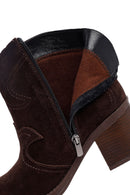 Kadın Kahverengi Kalın Topuklu Süet Deri Kovboy Bot | Derimod
