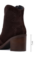 Kadın Kahverengi Kalın Topuklu Süet Deri Kovboy Bot | Derimod