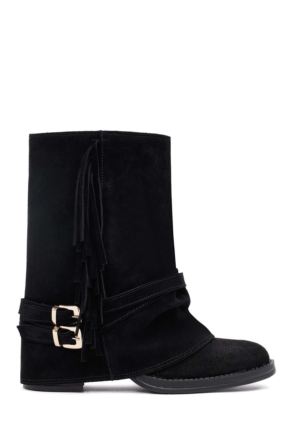 Kadın Siyah Kalın Topuklu Süet Deri Bot 25AFD221310 | Derimod