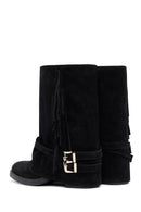 Kadın Siyah Kalın Topuklu Süet Deri Bot | Derimod