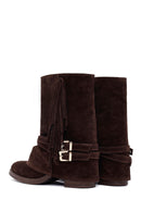 Kadın Kahverengi Kalın Topuklu Süet Deri Bot | Derimod