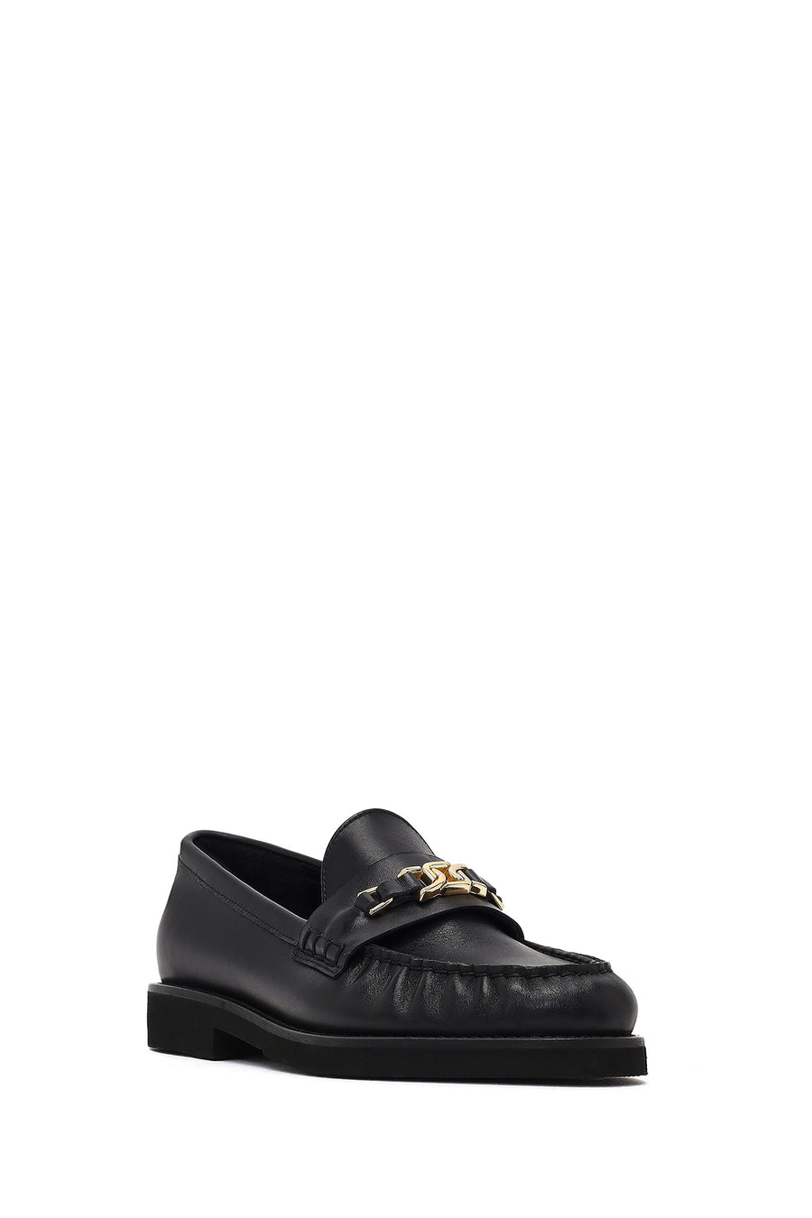 Women's Black Buckled Leather Loafer