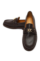 Women's Brown Buckled Leather Loafer | Derimod