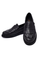 Kadın Siyah Püsküllü Deri Maskülen Loafer | Derimod