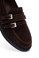 Kadın Kahverengi Tokalı Süet Deri Loafer | Derimod