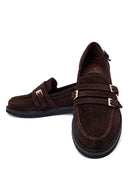 Kadın Kahverengi Tokalı Süet Deri Loafer | Derimod