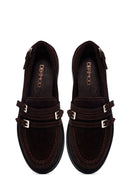 Kadın Kahverengi Tokalı Süet Deri Loafer | Derimod